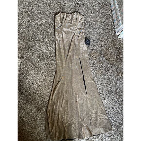 Lulus Searching For You Metallic Gold Glitter Mermaid Maxi Dress - Picture 3 of 10